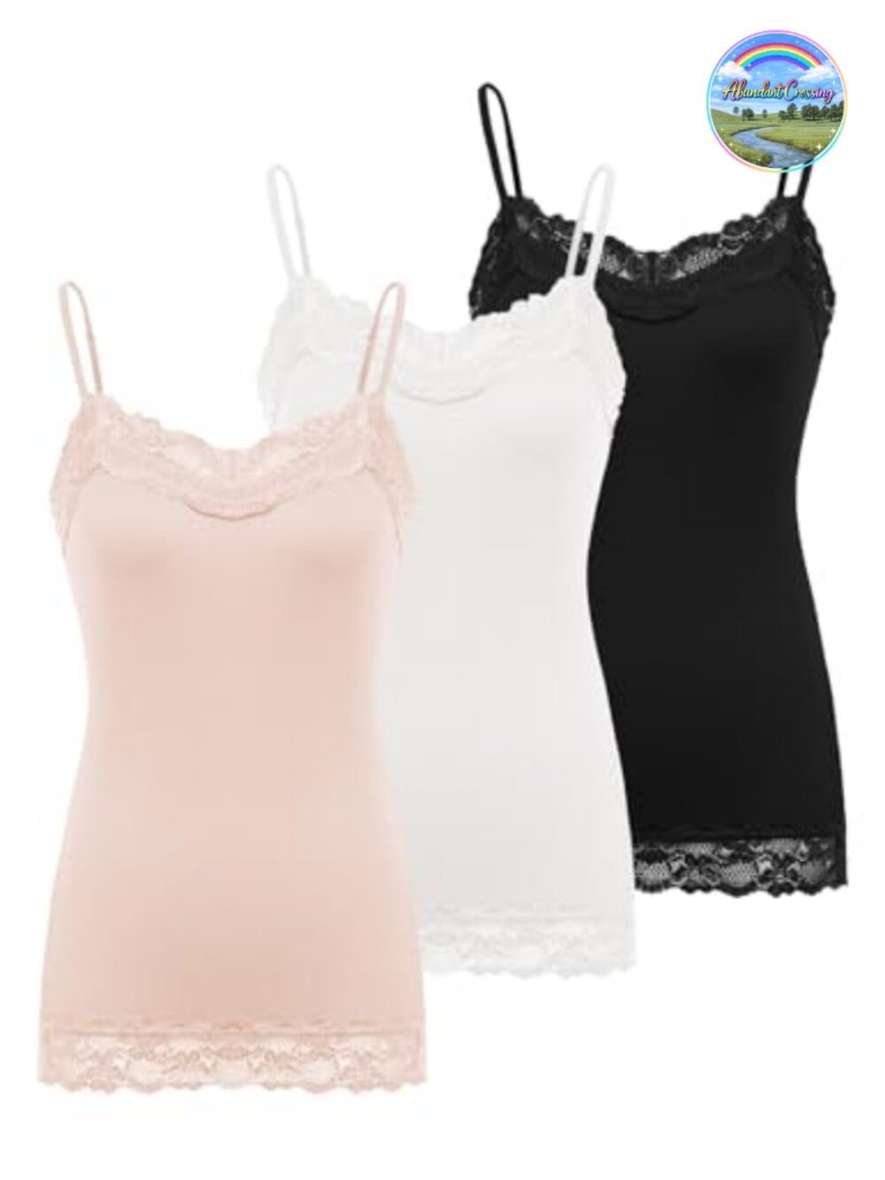 Viscose Spandex Lace Trim Cami Tank Top 3 Pack Adjustable Straps